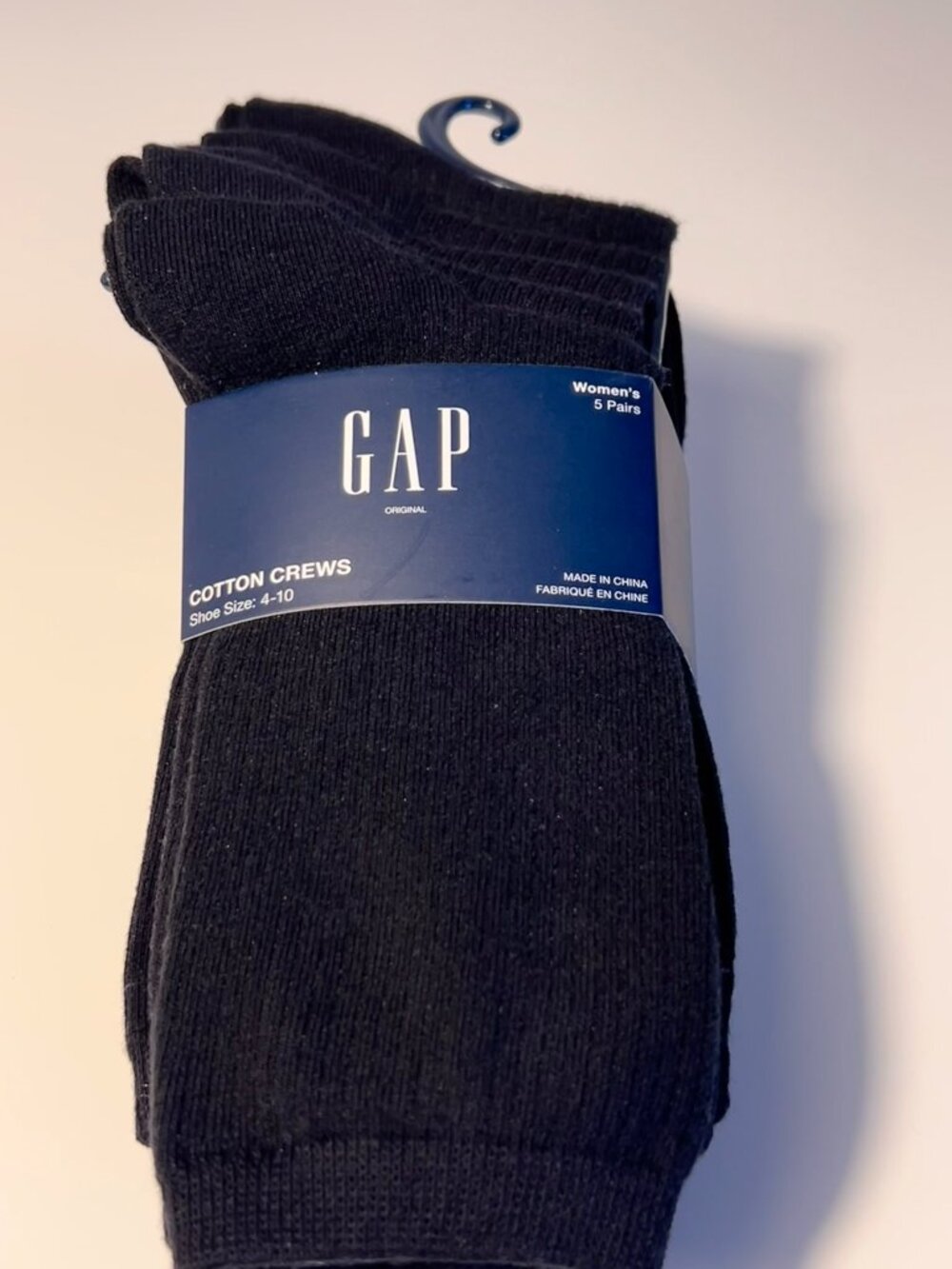 NWT 5 Pack Gap Cotton Crews Black Socks Shoe Size 4-10